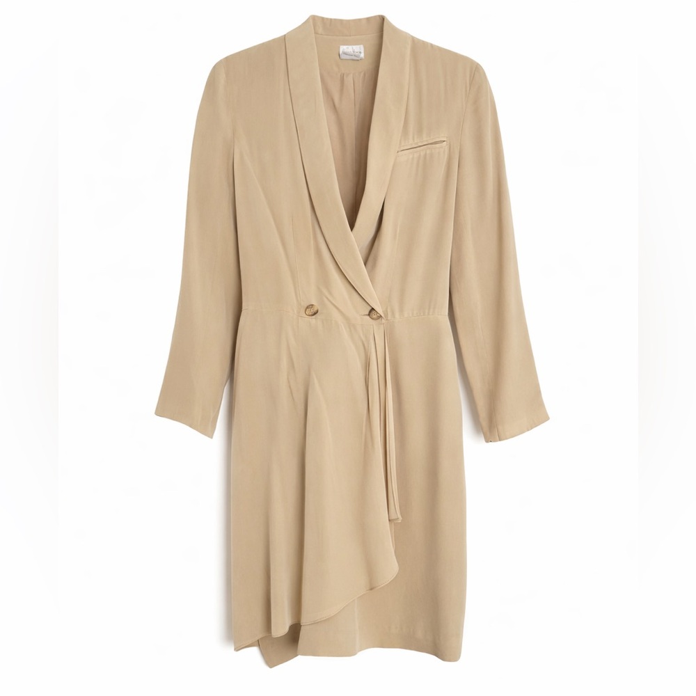 Neiman Marcus Tan Long Sleeve Dress